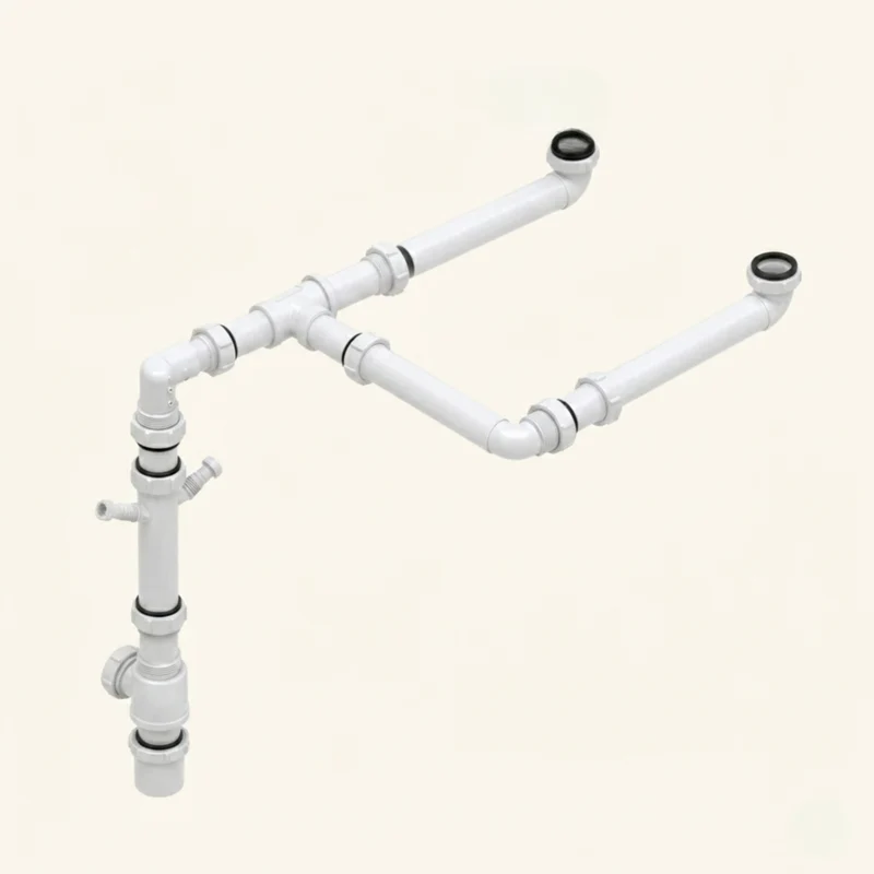 Siphon gain de place CUIPD708-A pour évier cuisine 2 bacs