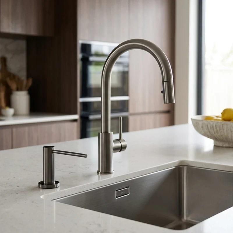 Distributeur savon cuisine encastrable inox PVD noir métallisé MAYA