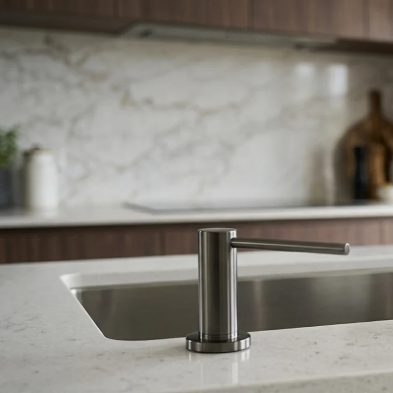 Distributeur savon cuisine encastrable inox PVD noir métallisé MAYA