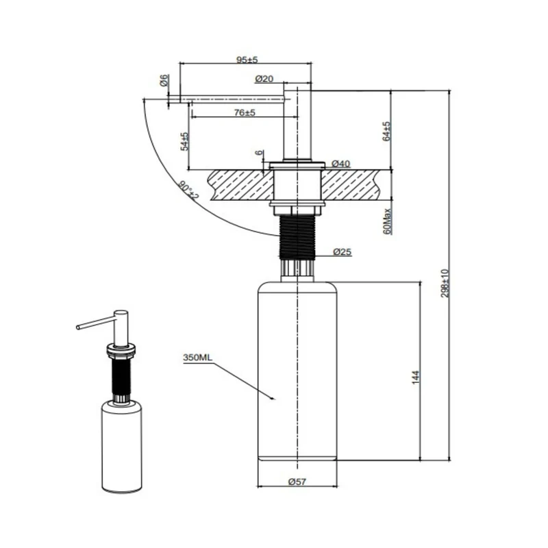 Distributeur savon cuisine encastrable inox PVD noir métallisé MAYA