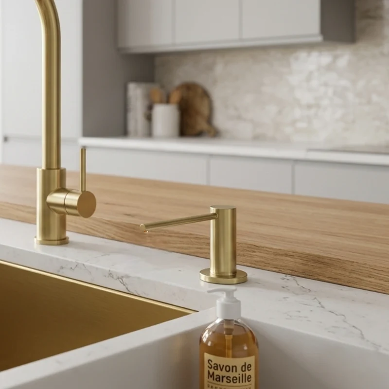 Distributeur savon cuisine encastrable inox PVD doré MAYA