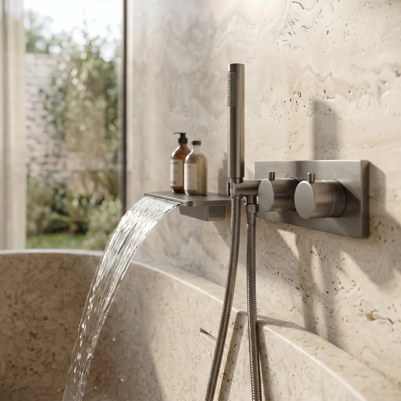 Mitigeur de baignoire gris brossé cascade