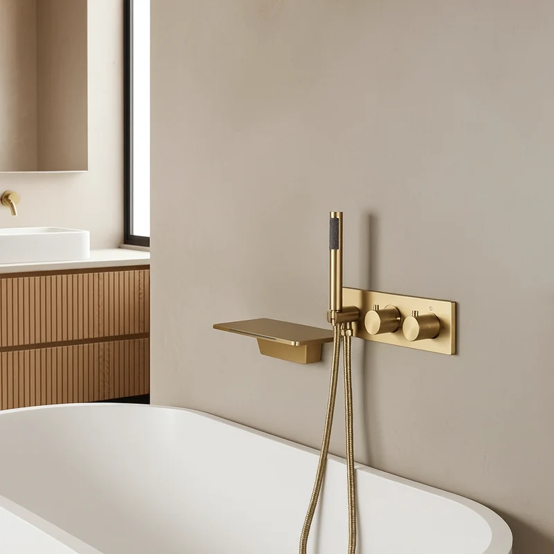 Mitigeur de bain thermostatique or brossé