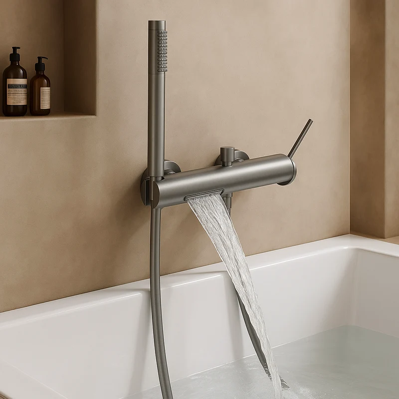 Mitigeur de bain gris brossé