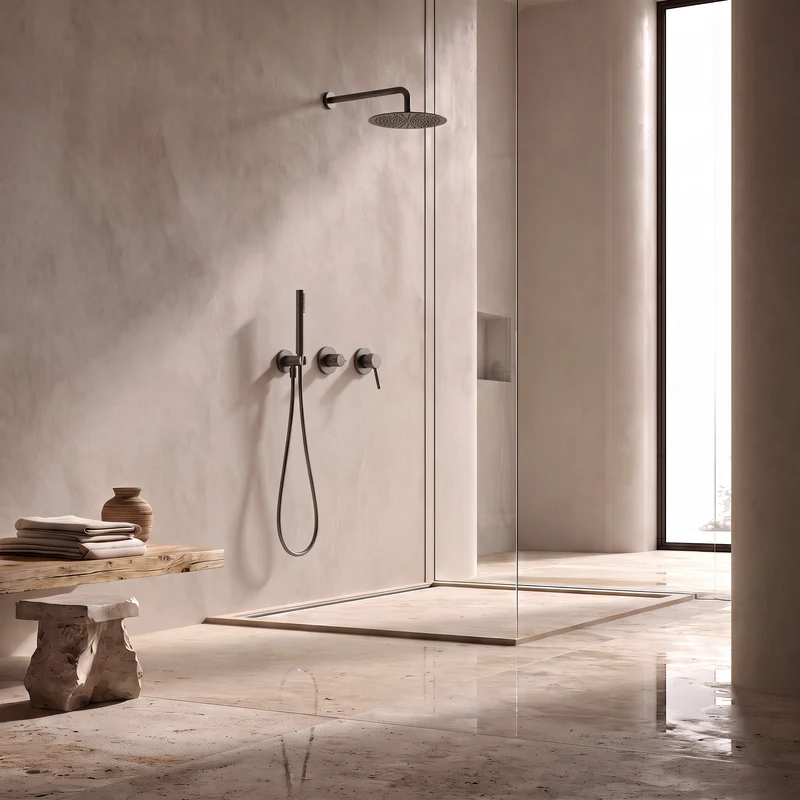 Colonne de douche encastrée gris brossé