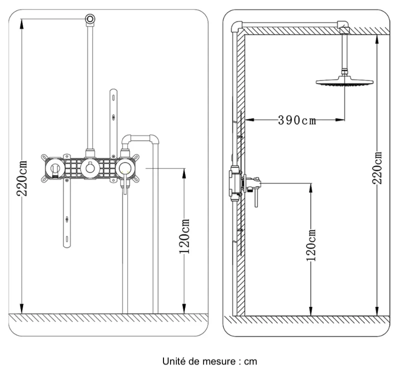 Colonne de douche encastrée gris brossé