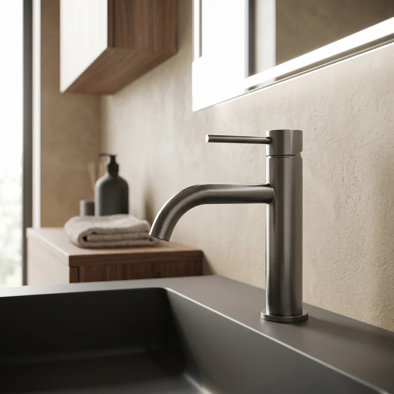 Mitigeur de salle de bain gris brossé