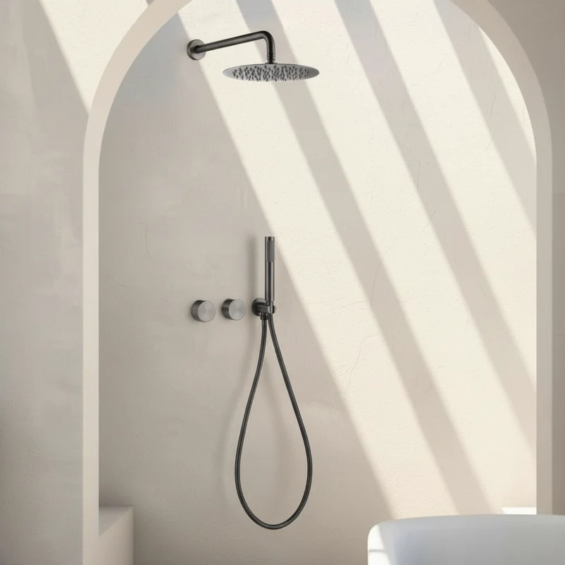 Colonne de douche encastrée gris brossé