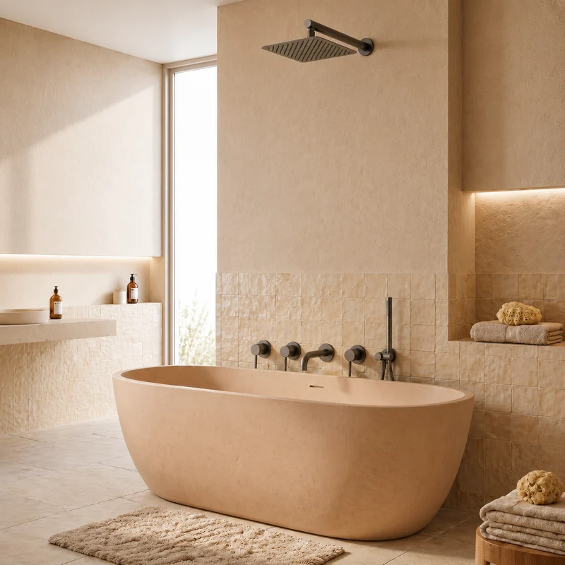 Colonne de douche & bain encastré gris brossé