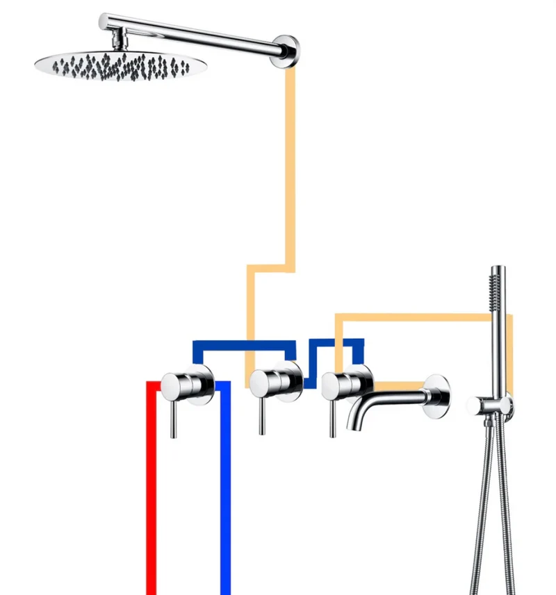 Colonne de douche & bain encastré gris brossé