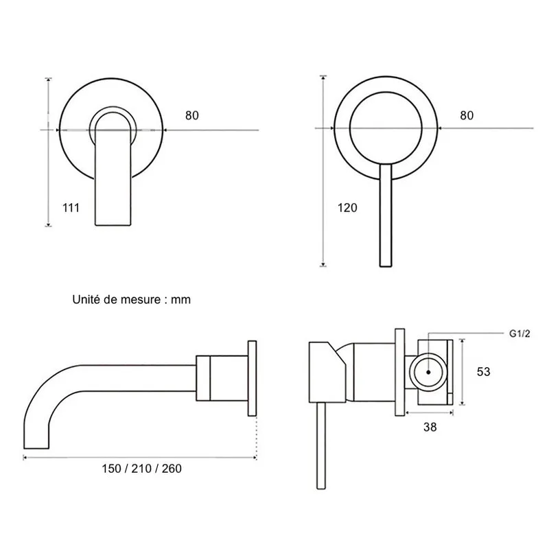Mitigeur lavabo encastré Gris Brossé