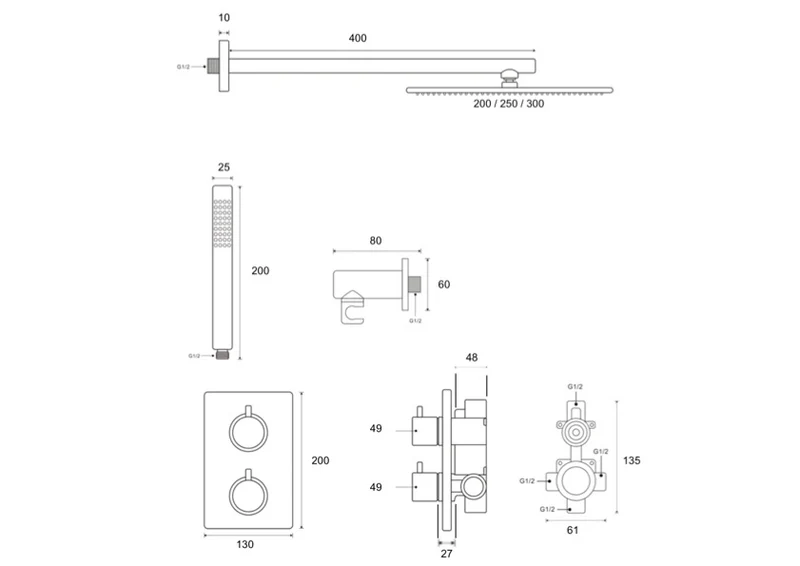 Colonne de douche thermostatique encastrée chromée