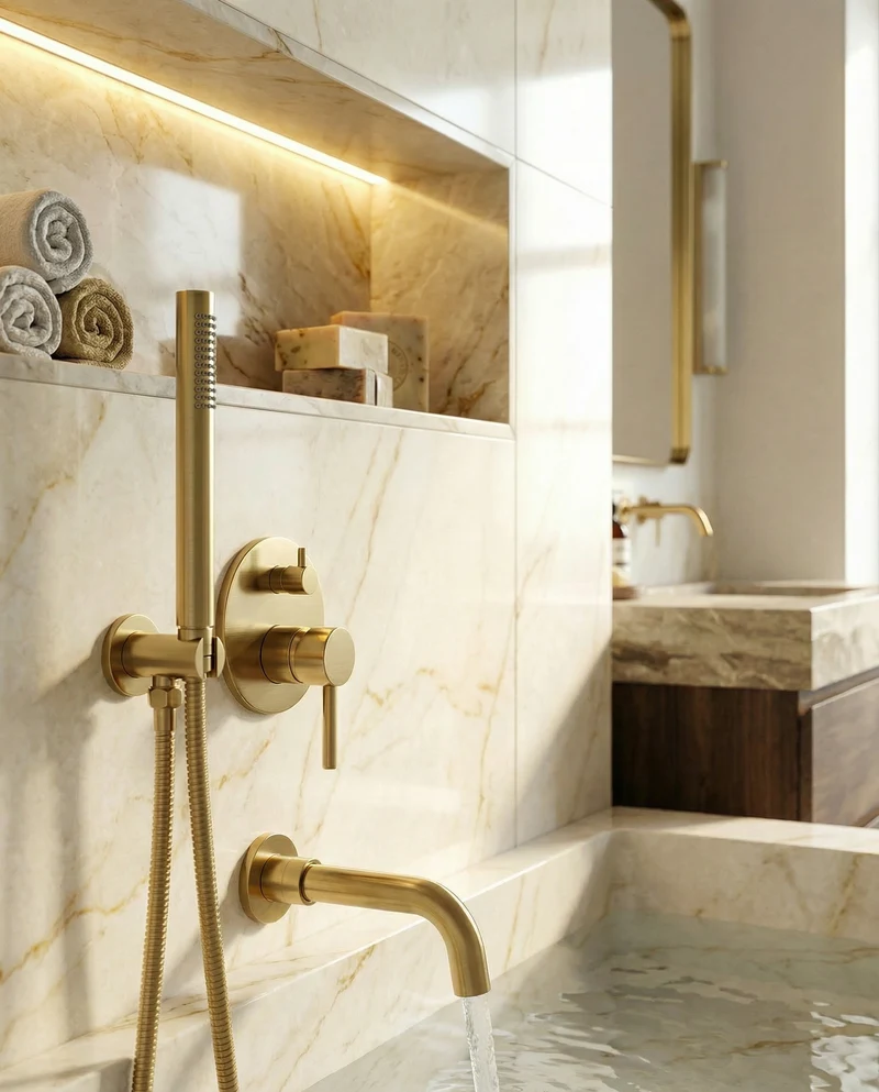 Mitigeur de bain encastré or brossé