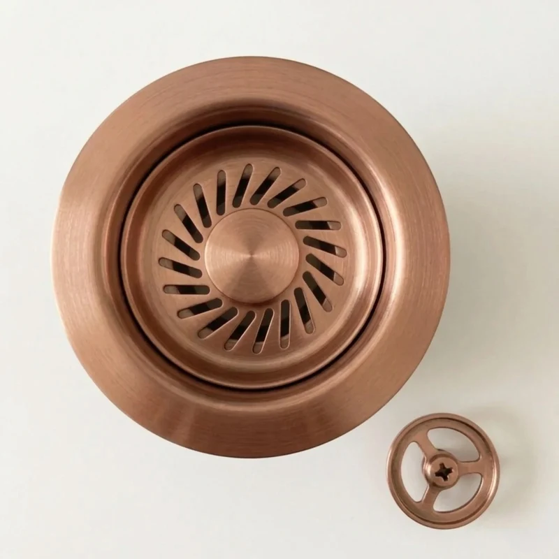 Vidage Bonde manuelle évier 1 bac granit résine HARMONIE inox PVD cuivre - Siphon gain de place