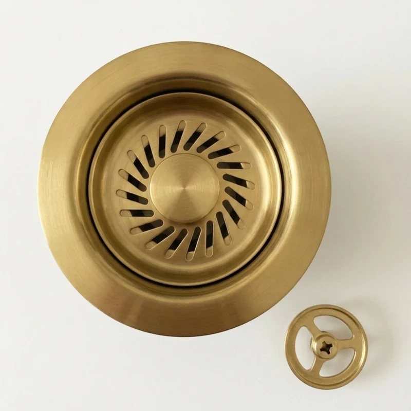 Vidage Bonde manuelle évier 1 bac granit résine HARMONIE inox PVD doré laiton - Siphon gain de place