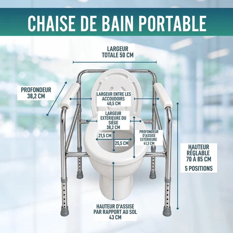 Chaise WC Portable avec Urinoir Intégré et Réglable en Hauteur