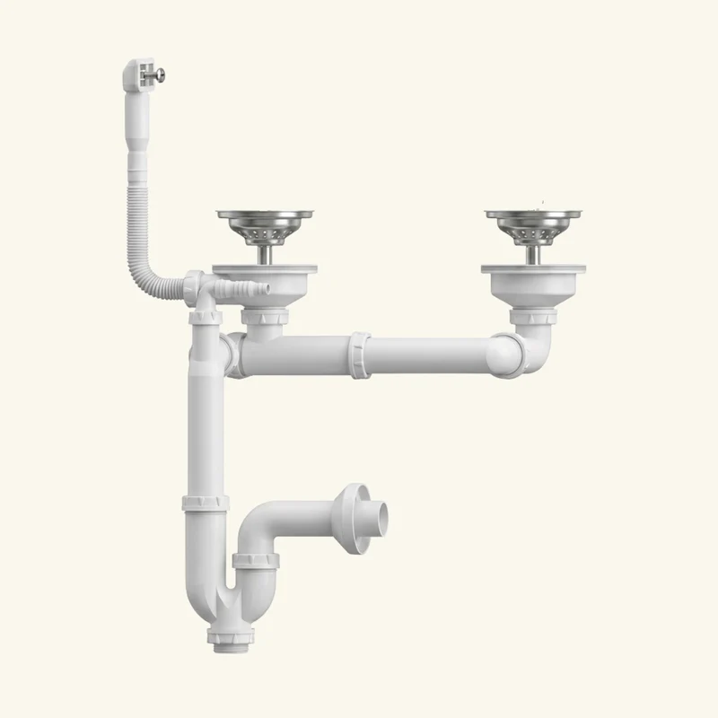 Vidage CUIPD663-A pour évier inox NINO 2 bacs 120 cm - Siphon gain de place