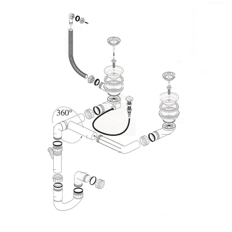Vidage automatique gain de place CUIPD316 pour évier 2 bacs - Siphon gain de place