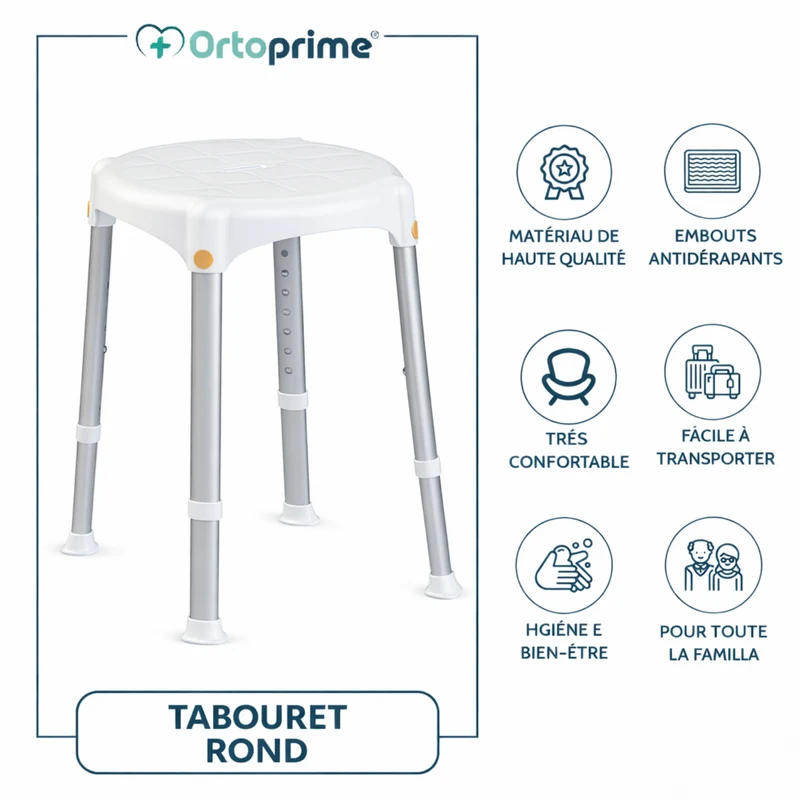 Tabouret de Douche Rond Réglable en Hauteur | Démontable