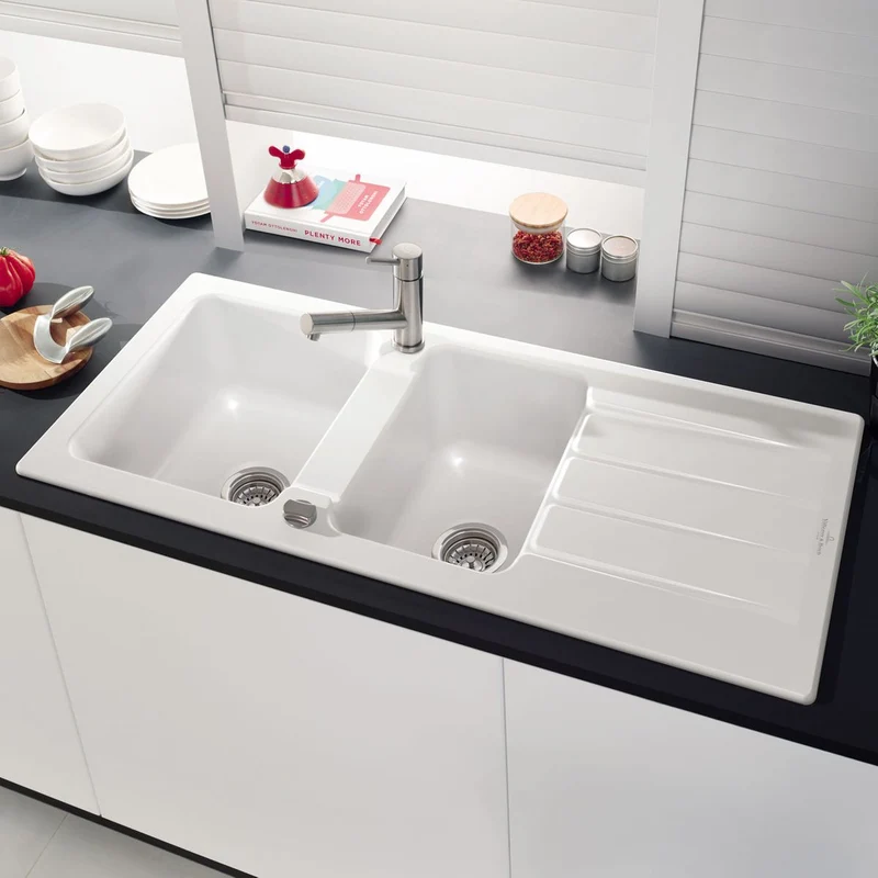 Vidage automatique 2 bacs CUIPD243 pour évier Villeroy & Boch ARCHITECTURA - Siphon gain de place