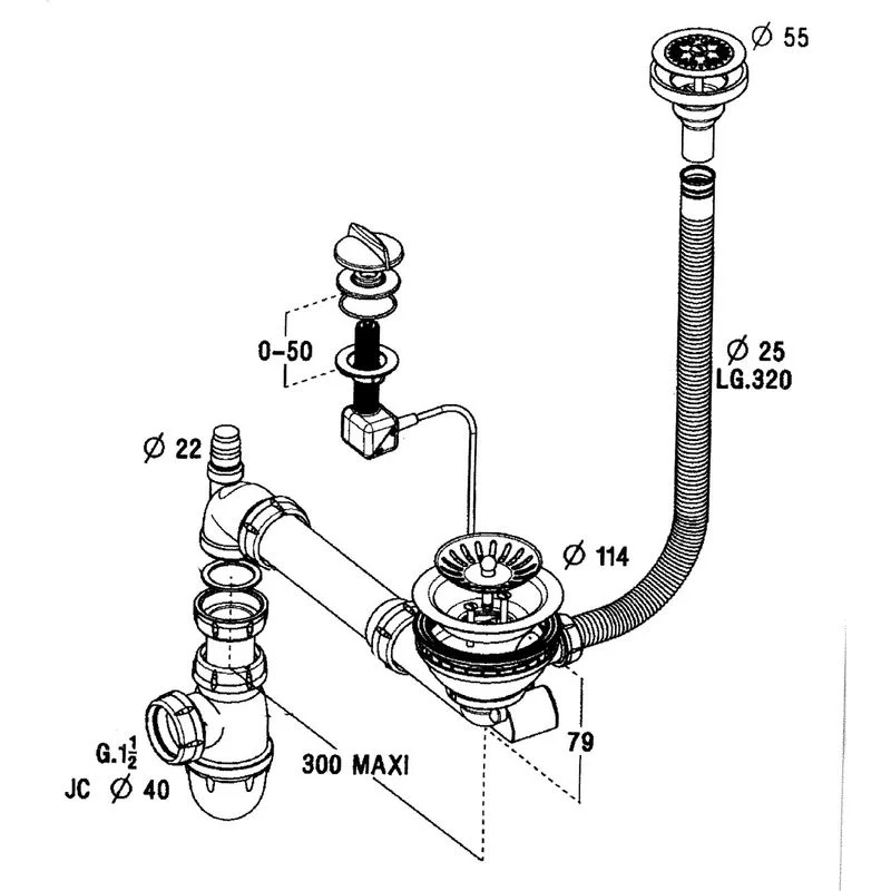 Vidage automatique 1 bac CUIPD269 / CUIPD017 pour évier V&B SUBWAY PURE - Siphon gain de place