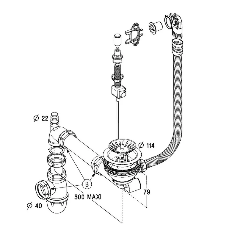 Vidage automatique 1 bac CUIPD222 évier V&B SUBWAY et CISTERNA 45 et 60 - Siphon gain de place