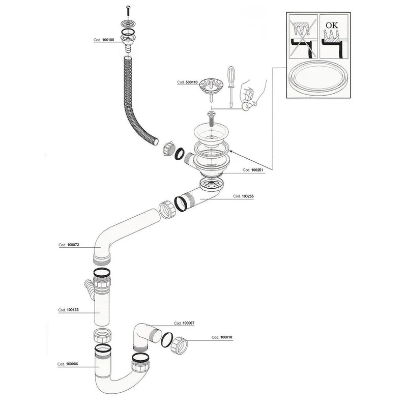 Vidage manuel 1 bac CUIPD366 pour évier Emeraude - Siphon gain de place