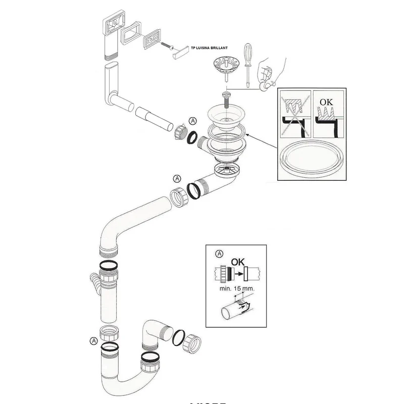 Vidage manuel 1 bac CUIPD245 pour évier inox Luisina VIBRATO - Siphon gain de place