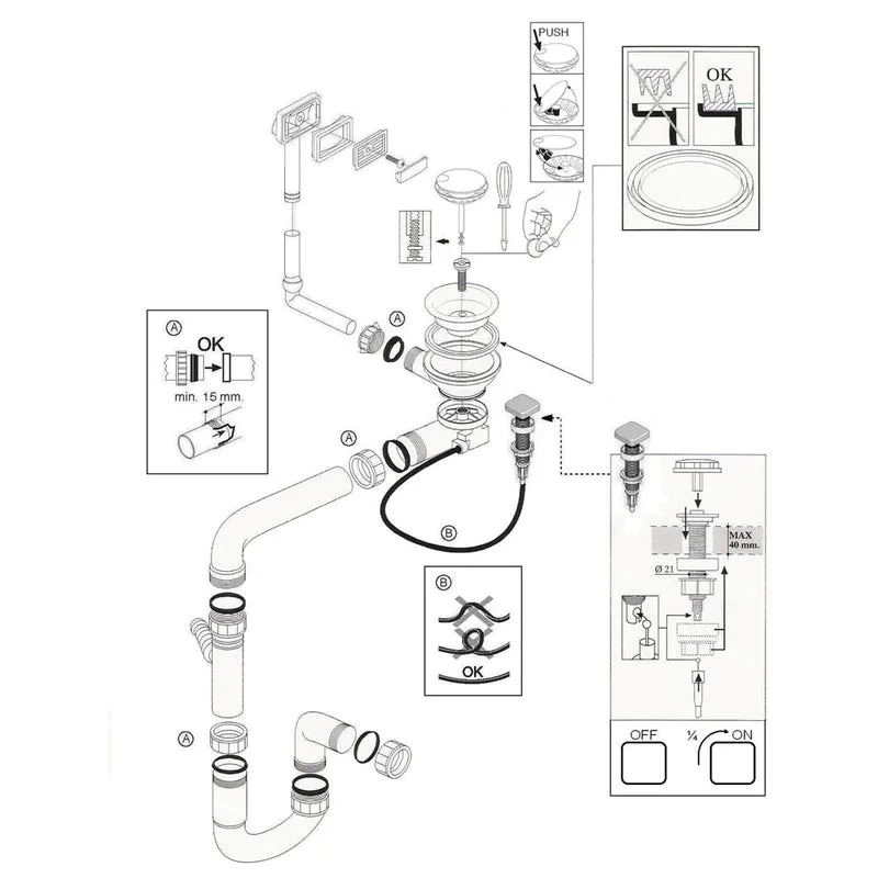 Vidage automatique 1 grand bac CUIPD198 pour évier SystemCeram CLEYA - Siphon gain de place