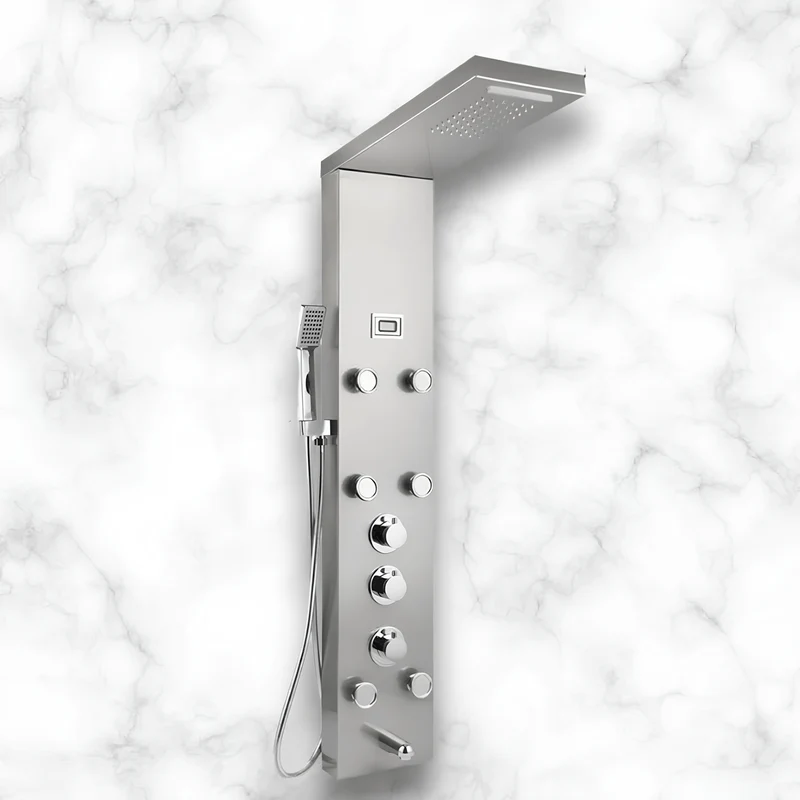 Colonne de Douche Hydromassante en Nickel Brossé