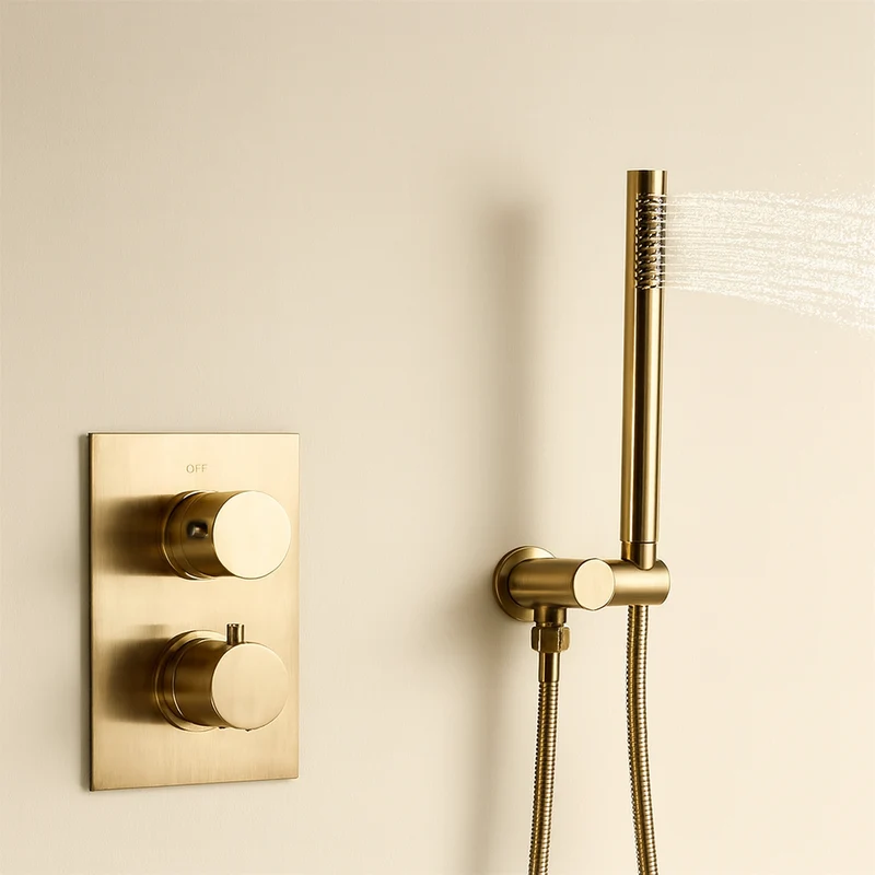 Colonne de douche thermostatique encastrée or brossé