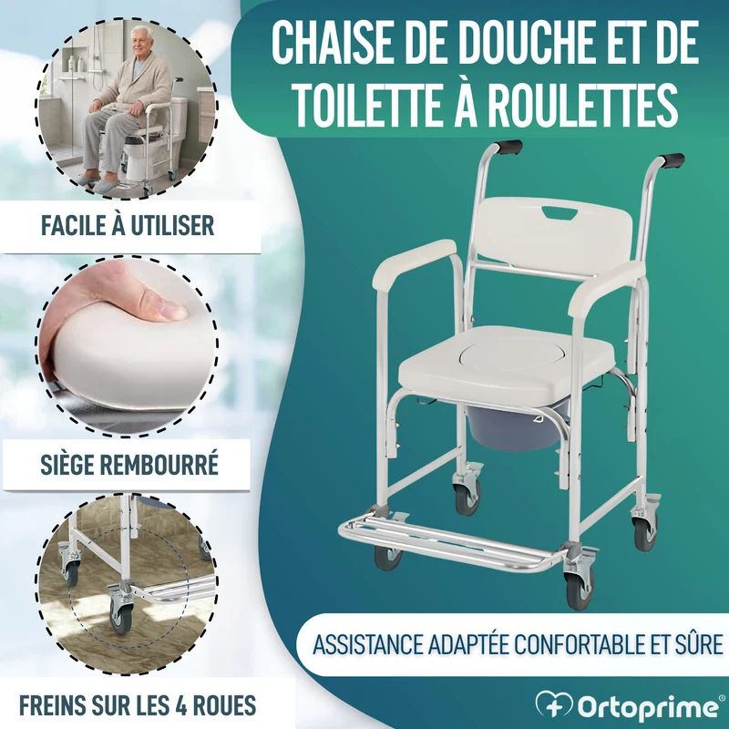 Chaise de douche WC avec Pieds Rabattables