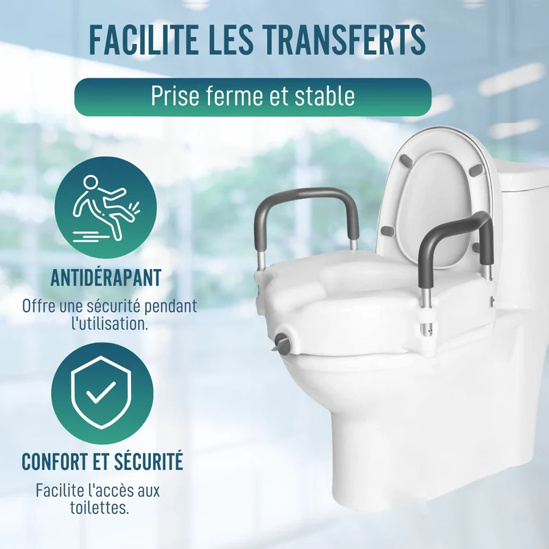 Rehausseur WC 12 cm Accoudoirs Rembourrés