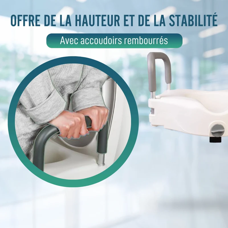 Rehausseur WC 12 cm Accoudoirs Rembourrés