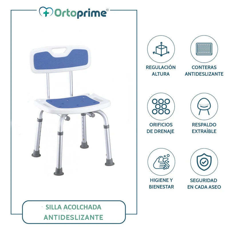 Chaise de Douche Antidérapante avec Dossier et Siège Rembourré