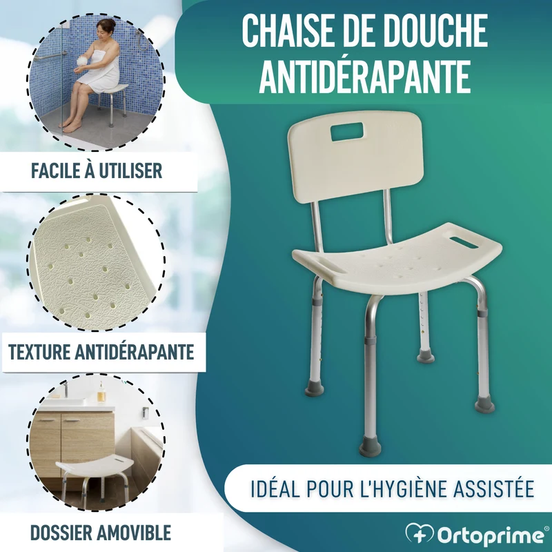 Chaise de douche antidérapante | Avec Dossier