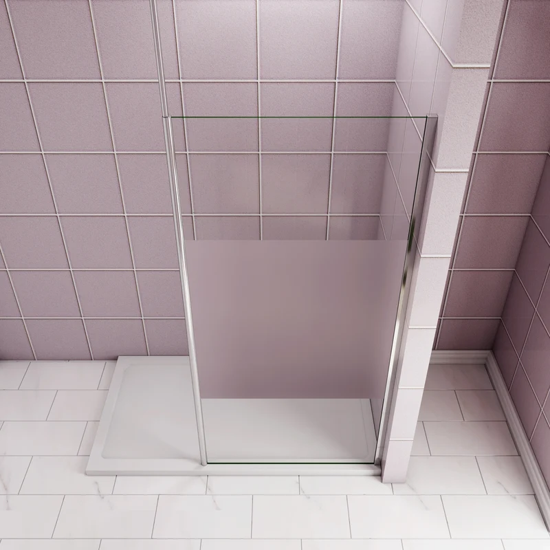 Paroi de douche Walk‑in à bande centrale sablée | Verre 8 mm anticalcaire | Barre de fixation extensible au plafond incluse