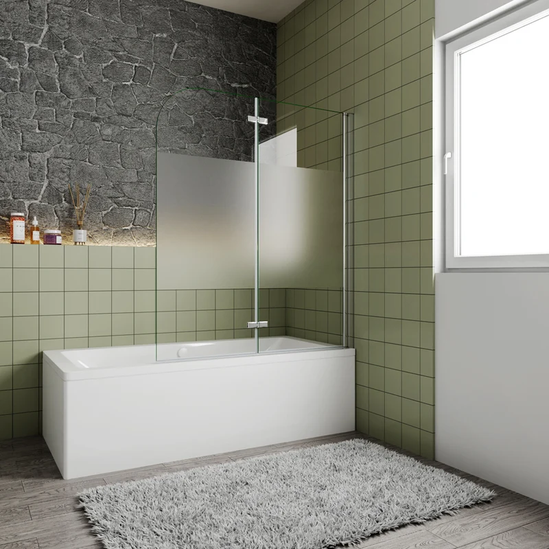 Océan Pare-baignoire 2 volets en verre sécurité, bande centrale dépoli, pivotant & ouvrant à charnière – Largeurs 90/100/120 cm, hauteur 140 cm