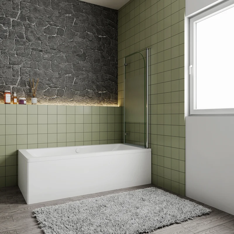 Océan Pare-baignoire 2 volets en verre sécurité, bande centrale dépoli, pivotant & ouvrant à charnière – Largeurs 90/100/120 cm, hauteur 140 cm