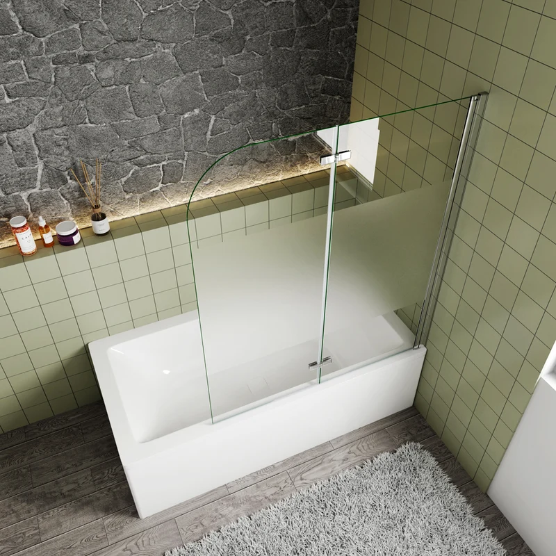 Océan Pare-baignoire 2 volets en verre sécurité, bande centrale dépoli, pivotant & ouvrant à charnière – Largeurs 90/100/120 cm, hauteur 140 cm