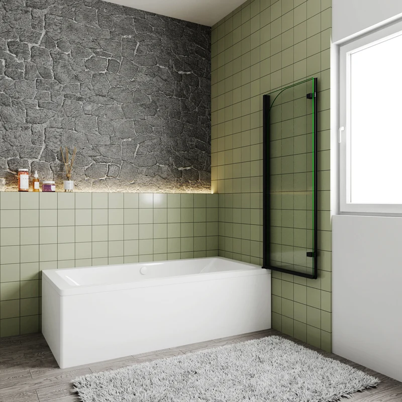 Pare-baignoire pivotant et pliant noir | 90/100/120×140cm | Verre anticalcaire – Océan