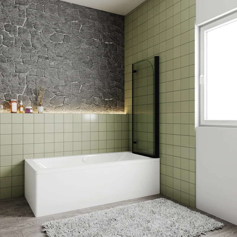 Pare-baignoire pivotant et pliant noir | 90/100/120×140cm | Verre anticalcaire – Océan