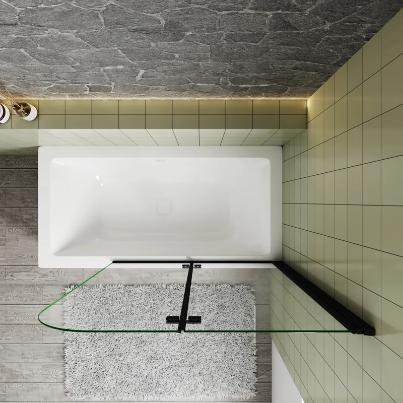 Pare-baignoire pivotant et pliant noir | 90/100/120×140cm | Verre anticalcaire – Océan