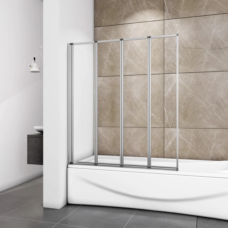 Pare-baignoire pivotant et pliable 100x140cm | Écran de baignoire en verre trempé 4 volets – Océan