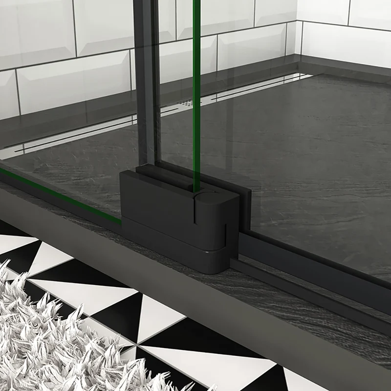 Océan Porte de douche pivotante 80-120x195cm, avec une barre fixée d'angle, porte de douche noire en verre 8mm anti-calcaire, profil et poignée noir mat