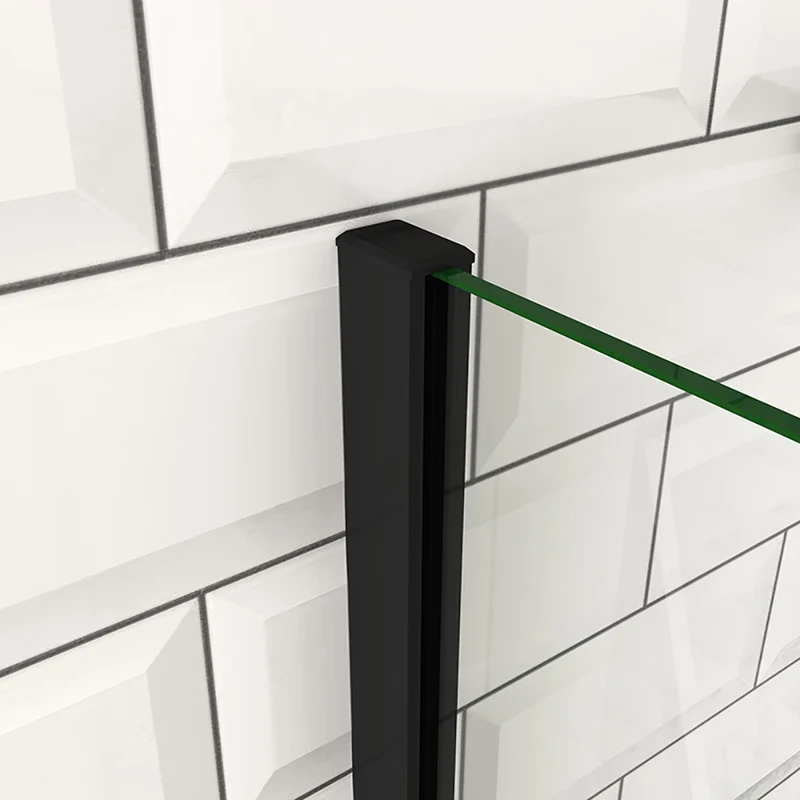 Océan Porte de douche pivotante 80-120x195cm, avec une barre fixée d'angle, porte de douche noire en verre 8mm anti-calcaire, profil et poignée noir mat