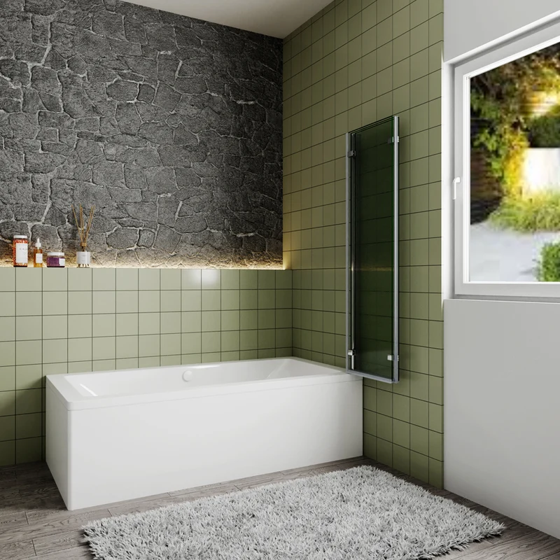 Pare-baignoire pivotant et pliant 130x140cm en verre anticalcaire écran baignoire avec 3 volets Océan