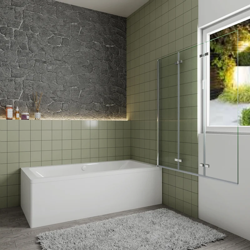 Pare-baignoire pivotant et pliant 130x140cm en verre anticalcaire écran baignoire avec 3 volets Océan
