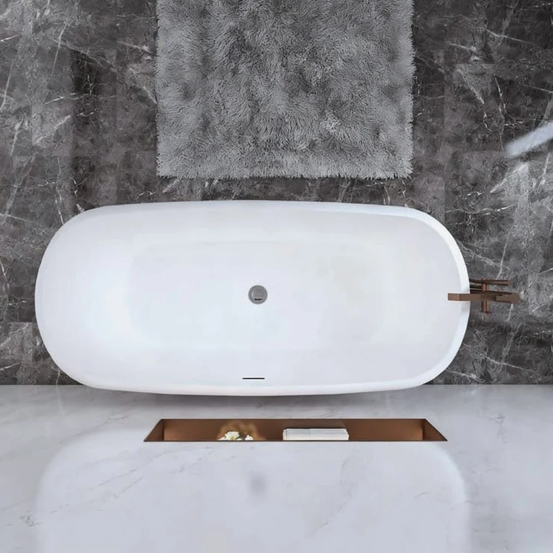 Océan Baignoire îlot Noir Mat et Blanc 1600x730x600mm, Style Léger-Luxe Italien avec Vidage Trop-Plein