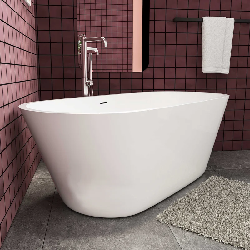 Ocean Baignoire îlot ovale luxueuse 170x80cm : Blanc brillant, acrylique easyclean et système anti-débordement